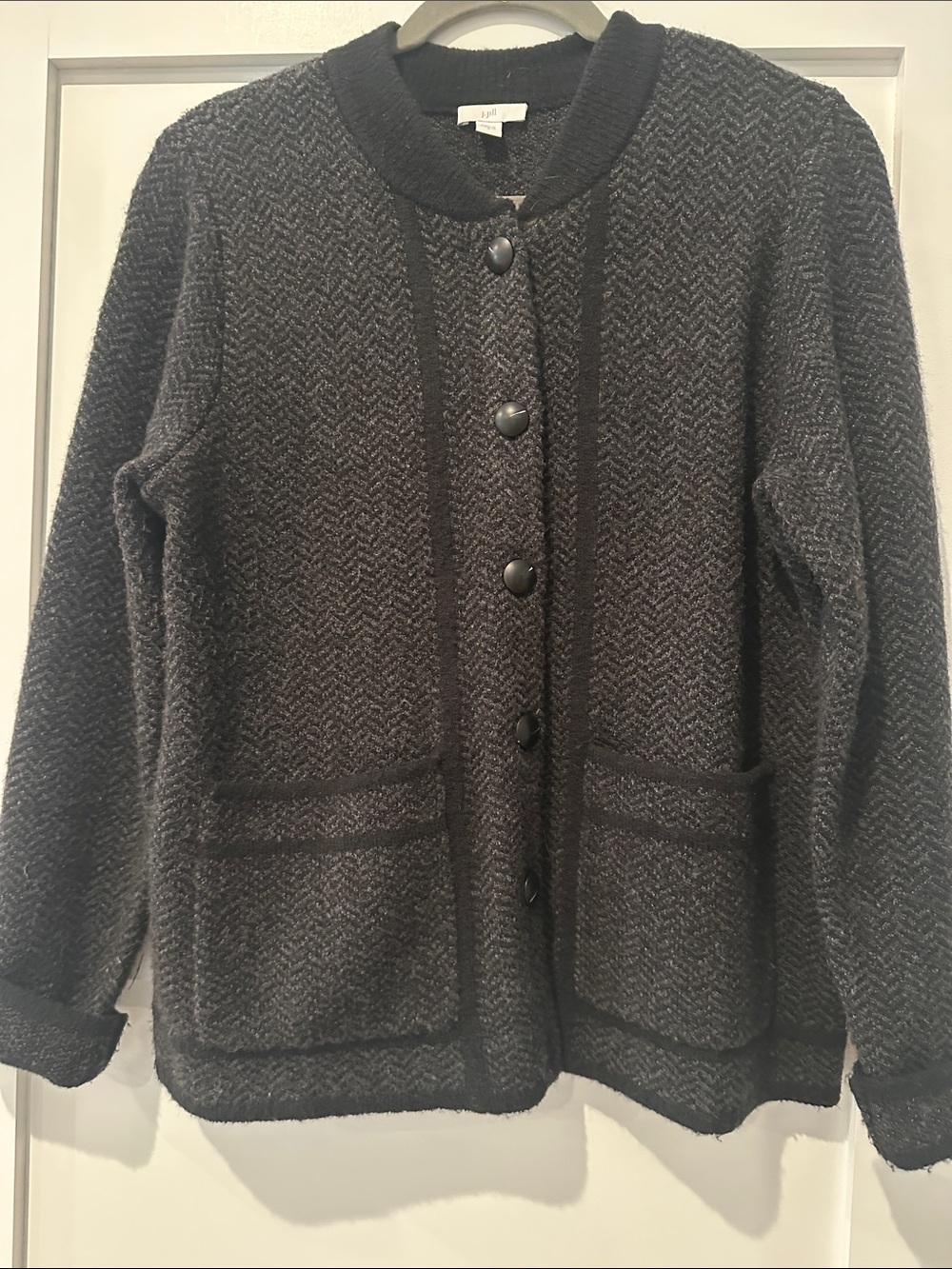 J. Jill Black and Gray Houndstooth Sweater Jacket, Size S
